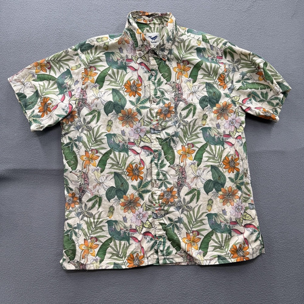 Yiume Shirt Mens Large Multicolor Floral Hawaiian Short Sleeve Button Up Casual